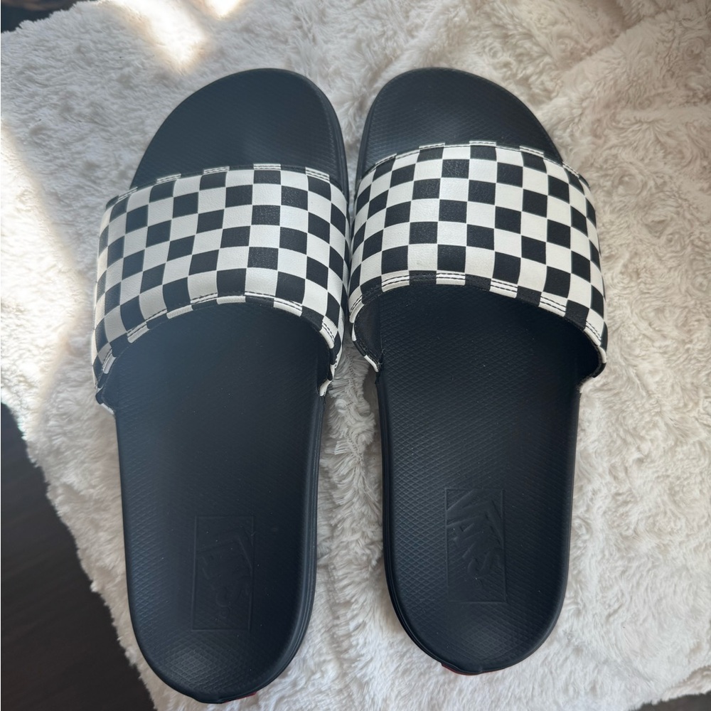 Vans Black Slide Sandal with Checker Emboss
